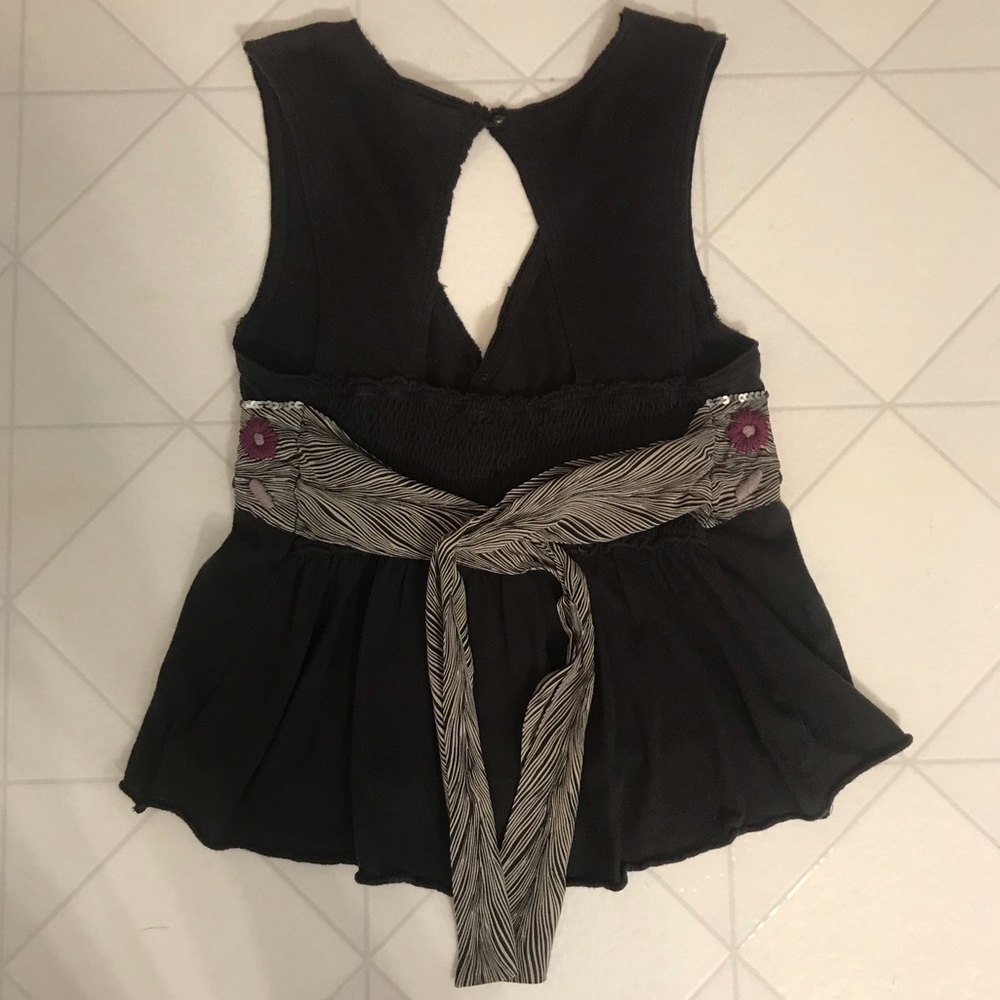 Free People Black Tank Top with Floral Waistband - Picture 3 of 7